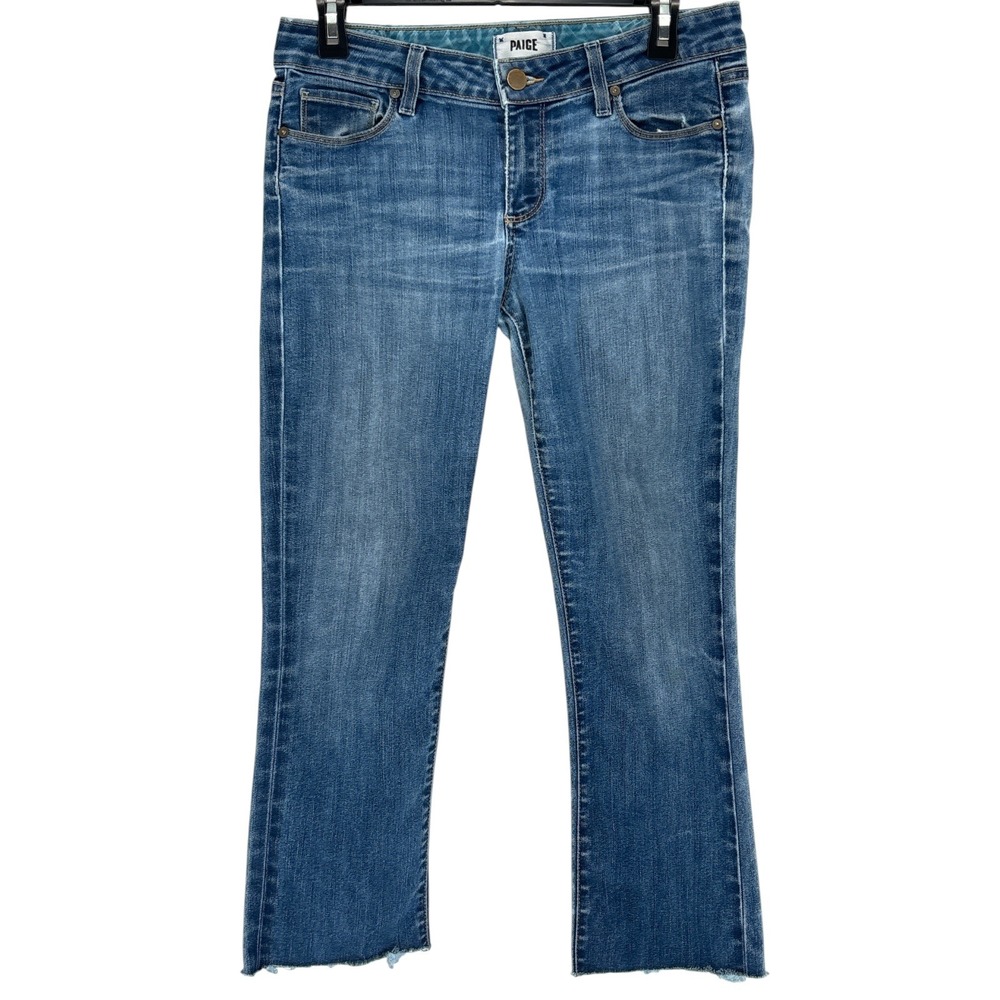 PAIGE Skyline Straight Raw Hem Cropped Blue Jeans Womens Size 28 Low Rise